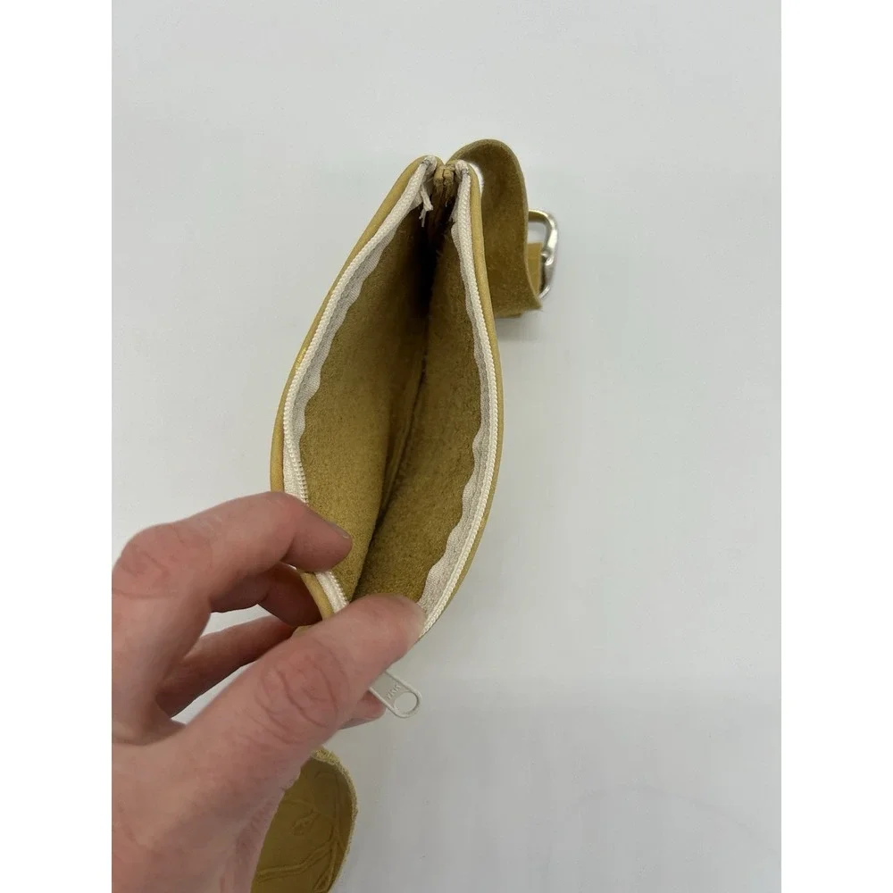 Mustard‎ yellow tooled leather bag pouch Wristlet